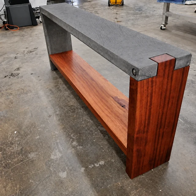 Map-transfer concrete console with reduced glare on the gray top