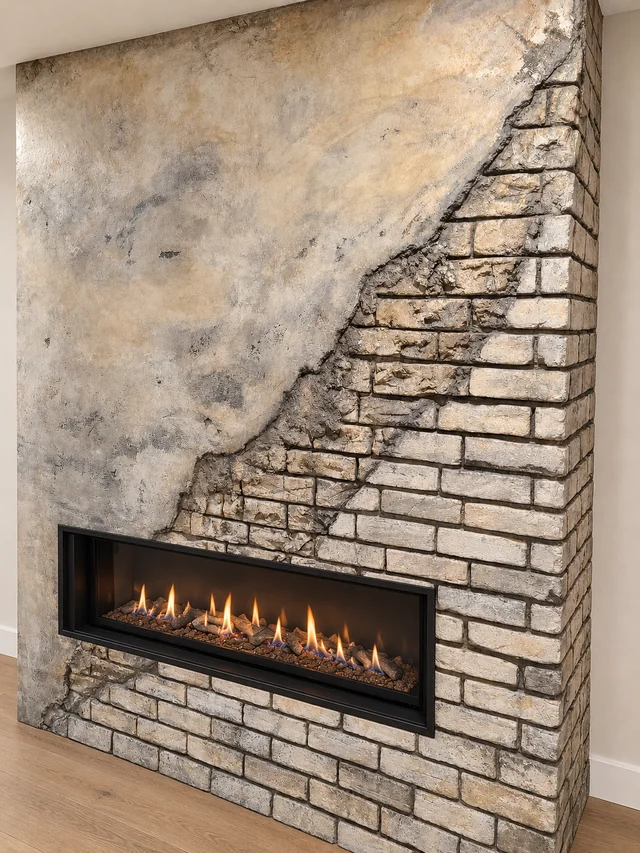 Textured fireplace surround