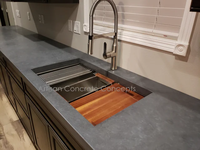 Concrete sink surface with wood inset